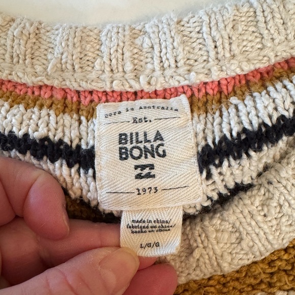 Billabong Striped Sweater, Size Large - Picture 5 of 6